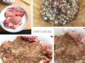 step1: 1. 用刀切斷豬扒嘅筋位，以免豬扒捲曲。

2. 香茅、辣椒切粒，然後用礳把香茅、紅辣椒、蒜頭樁爛，然後加入豉油、魚露、黑胡椒、蜜糖去醃肉4小時。

3. 已醃入味嘅豬扒煎熟便可。