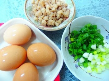 step1: <span class="group_1">食材</span> : 菜脯先泡水去除多餘的鹹度擰乾~蔥切末分蔥白和蔥綠備用~