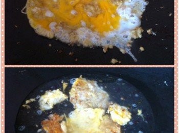 step2: 取出鍋加入1大匙食油，爆香薑蓉《薑汁留著待用》，然後加入蛋，前後煎至金黃色，加入木耳絲和食水1000ml，大火煮滾，然後小火煮約20分鐘讓姜汁出味。