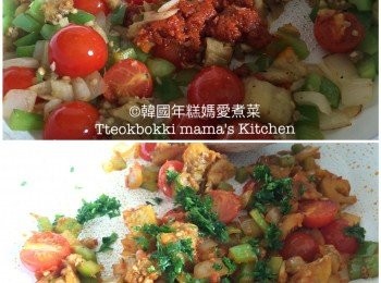 step7: 加入sun dried tomato paste 和 parsley，鹽及黑胡椒粉調味，