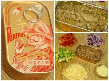 step2: 吞拿魚瀝乾後與其餘材料混合 (可保留一半芝士灑面)