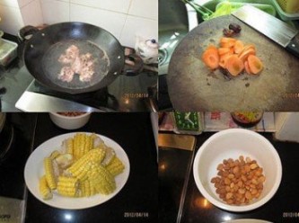 step2: 玉米剝小段，胡蘿蔔去皮切塊，姜切片，南北杏洗淨備用