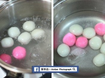step5: 煮一鍋滾水，將湯圓放入，煮到湯圓浮上來，便可以準備撈起來，然後放入冰水中冰鎮。