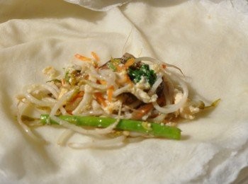 step12: 準備春捲皮，放入適量的內餡料包覆捲起