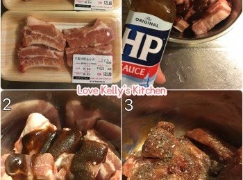 step1: 金沙骨用調味料醃3小時備用；