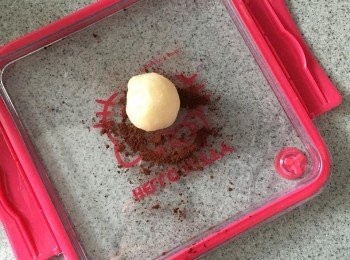 step5: 把包好的糯米糍在可可粉上滾一下，令糯米糍裹上一層可可粉即成。