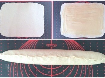 step2: <span class="group_1">燙麵團</span>作法：將熱水倒入已加鹽的中筋麵粉 並用筷子快速攪拌<span class="group_1">燙麵團</span> 放涼至不燙手的溫度加豬油再揉勻 醒麵15分鐘後 再把<span class="group_1">燙麵團</span>撖成長方型約25x35cm 均勻抺上<span class="group_2">油酥</span> 再捲成一長條型的大麵團