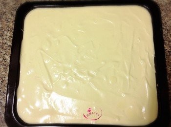 step5: 拌好的蛋糊倒入烤盤後，重敲幾下〜
烤箱預熱170度10分
烤盤移入烤箱烘烤170度16分溫度時間僅供參考