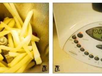 step4: 再把剛剛洗過3.4遍冷水的馬鈴薯絲丟入鍋中,轉速1/1~2分/蒸煮鍵/迴轉鍵
