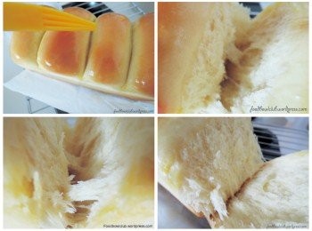 step7: 当面包出炉后，刷上薄薄一层的溶化奶油在面包的表面上。然后，将面包置放在架子上冷却。