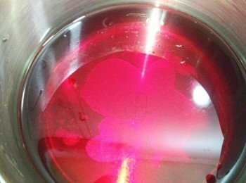 step2: 將葡萄汁和砂糖一起放入鍋中,開小火使砂糖融解,這時也將吉利丁粉放入,拌勻就好(大概會是熱的狀態,不能煮沸喔)