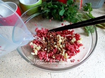 step4: 再加入薑粒 , 果皮碎及2湯匙水拌勻 , 用手撻十餘下至起膠