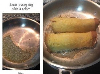 step3: 平底鍋放入奶油，待奶油溶化後放入土司（收口處朝下先煎）煎到四面香酥即可。