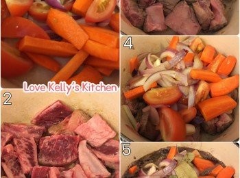 step1: 牛肋骨解涷後切件，熱好油鑊後放入去煎香兩面，盛起備用；