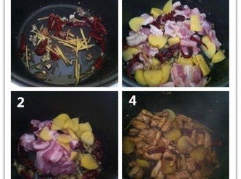 step2: 取出鍋加入適量的食油。
爆香蒜蓉，薑絲，辣椒幹和鹹魚肉~