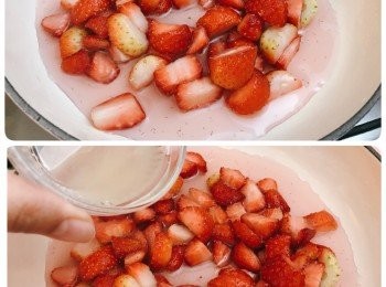 step4: 然後加入檸檬汁和士多啤梨一齊煮；