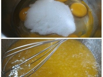 step3: 蛋放入大碗內，加入砂糖和鹽拌勻。