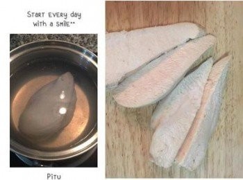 step4: 水滾後幾半顆檸檬汁入水裡再放雞肉（要確保水能完全淹沒<a href="https://bit.ly/3EZL8dD" target="_blank" data-keyword="雞胸" class="guide-link"><strong>雞胸</strong></a> <span style="display:inline-block;vertical-align:middle;margin-top:-3px;color:initial;border-radius:3px;padding:2px 3px;font-size:12px;line-height:14px;background:#87d300;color:#fff;">即買</span> ，水再次滾後，馬上蓋蓋子，關火燜10分鐘，用筷子叉最厚的部位，如無血水冒出就可取出放涼。這樣雞肉非常鮮嫩不柴喔～