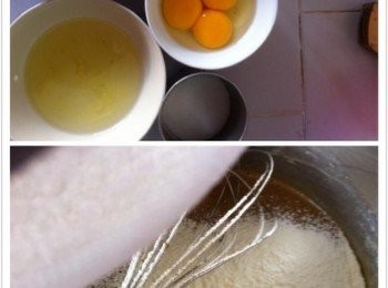 step1: 把材料B熱水加入即溶咖啡攪拌均勻。
把材料A和混合好的材料B混合在大盤中，然後篩入自發粉均勻待用。