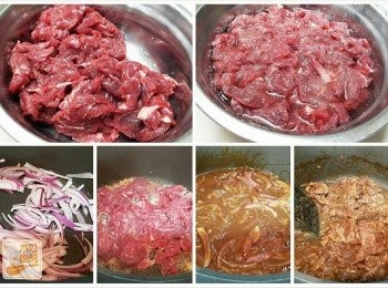 step1: 牛肉切片後，用<span class="group_2">醃料</span>醃30分鐘