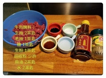 step3: 免治牛肉加入所有醃料，順時針攪拌至起膠備用