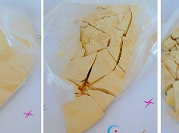 step1: 將整塊盤糖用小錘子敲散碎