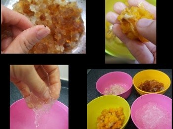 step4: 將浸發好的黃耳去尾、桃膠揀去雜質、雪燕揀去雜質，全部再洗淨瀝乾水份