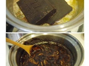 step1: 將奶油和巧克力，用隔水加熱或是直接融化。