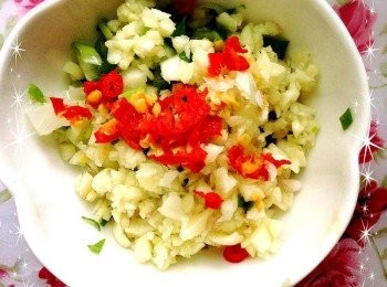 step2: 2.把辣椒,蒜頭,蔥 切成末備用.