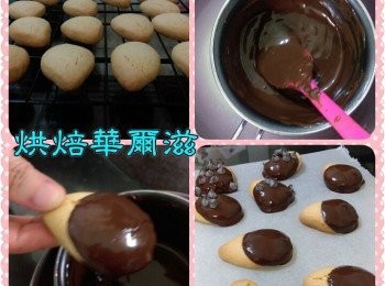 step3: 8.巧克力隔水加熱至融化(勿大於50度)(融白巧克力方法一樣再加適量草莓粉拌勻),每個餅乾背面沾巧克力約沾2/3
 9.再粘上巧克力豆豆
10.餘的巧克力裝入三明治袋劃上眼睛嘴巴,草莓巧克力劃頭飾臉頰,再加糖珠<span class="group_2">裝飾</span>頭飾.巧克力乾了就可包裝或密封喲~