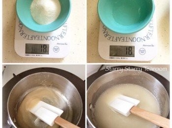 step2: 將18g的寒天粉，加入18g的清水，溶解後加入100ml已煲滾的杏仁漿，將寒天粉完全溶解。