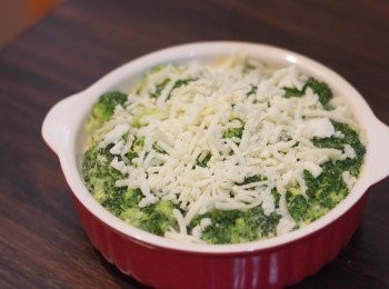 step7: 用可放入烤箱的盤子盛起，上面灑上起司碎，放入已預熱至攝氏 220 度的烤箱上層焗至起司溶化及金黃色（約 6 – 8 分鐘）即成