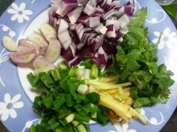 step2: 準備所有<span class="group_2">料頭:</span>洋蔥.蔥.乾蔥.芫茜切粒,薑切絲