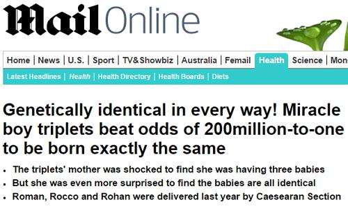 2億分之一！英國罕見三胞胎基因完全相同