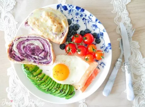 烘焙麵包🥯西式早餐🍳自家製紫薯花紋麵包（低溫發酵法）