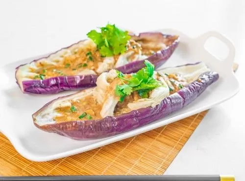 微波爐食譜｜麻醬涼拌茄子船 Eggplant cold dish with sesame sauce