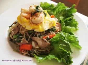 滑蛋大蝦 配豬頸肉覓菜 炒一丁