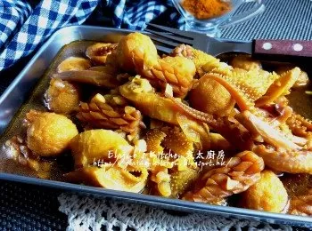 [經典小食 , 派對小食] 咖哩三寶 (魚蛋 , 牛栢葉 , 魷魚)